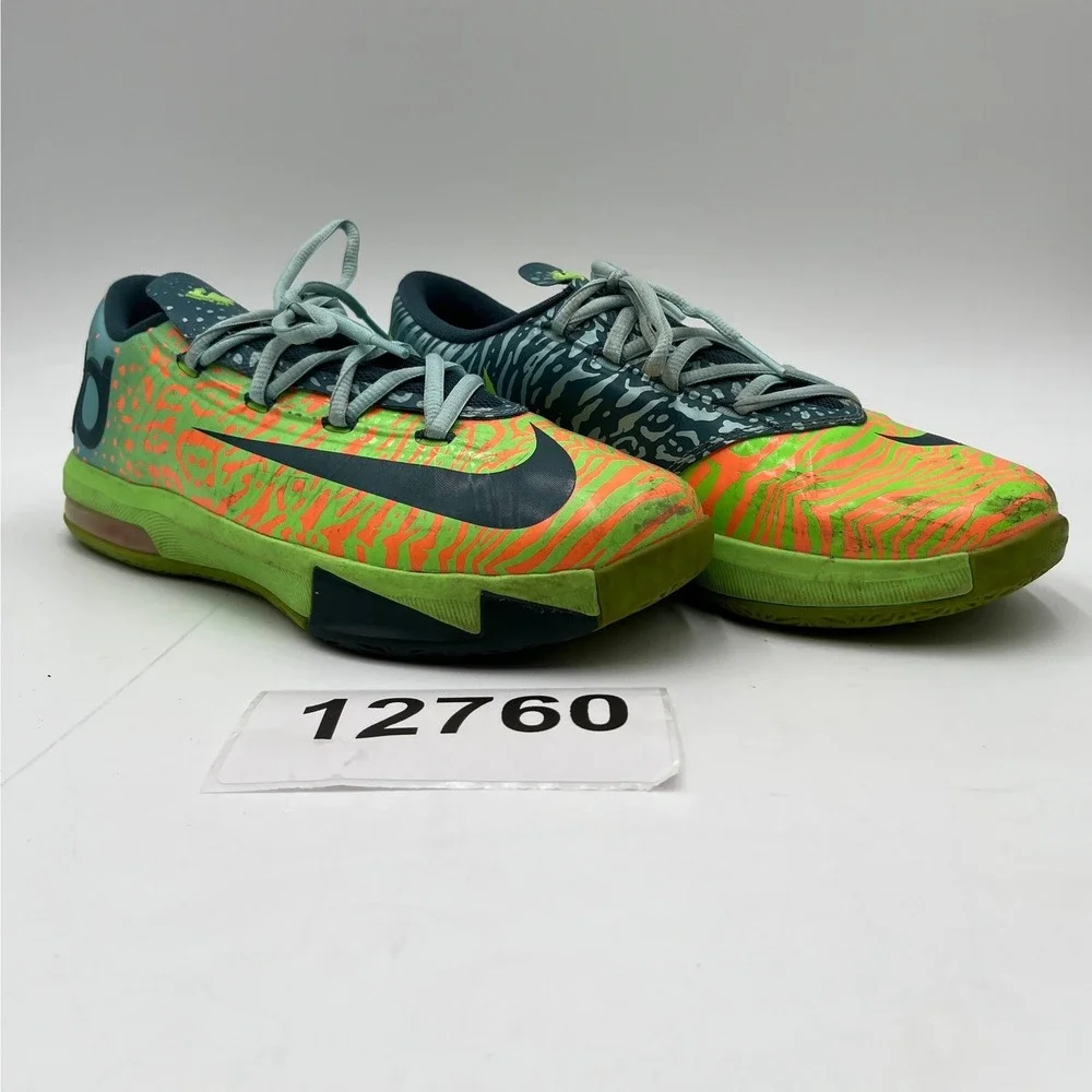 Nike KD VI 6 599477-302 Sneakers Boys 6Y Green Orange Tiger Athletic Shoes